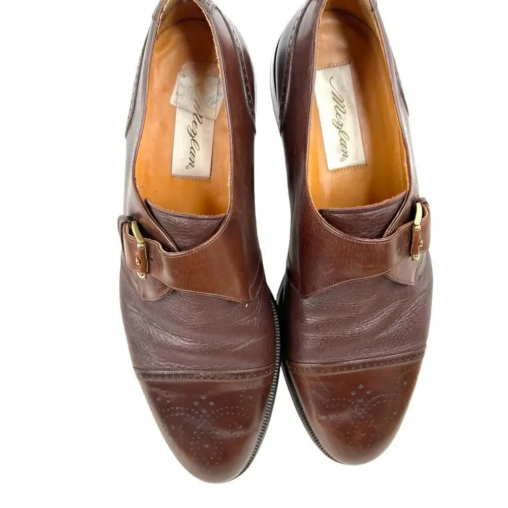 MEZLAN ATHENS Brown Leather Oxford Monk Strap Dress Shoes Men's 10.5 M